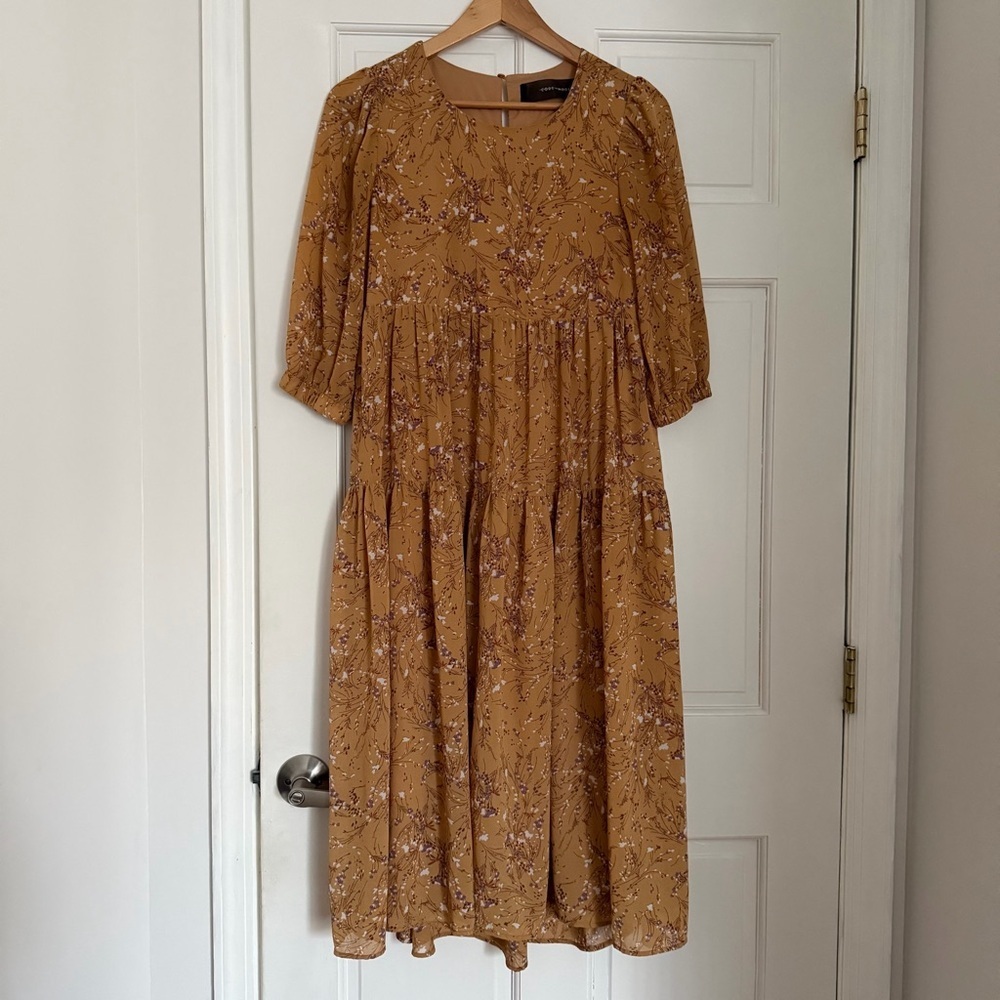 Women's Mustard Floral Tiered Midi Dress